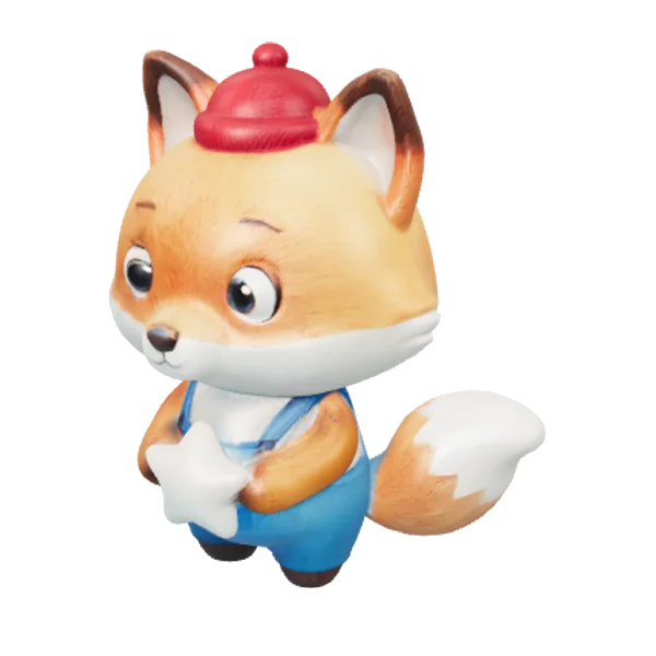 Colored fox figurine 3D model turning into a white PLA 3D print, layer by layer